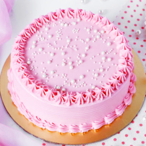 Fresh Strawberry cake with white pearl on it